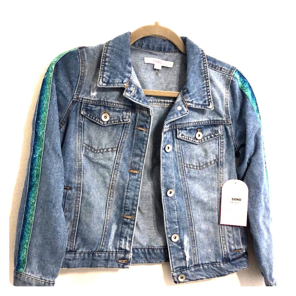 Denim jacket with glitter detail